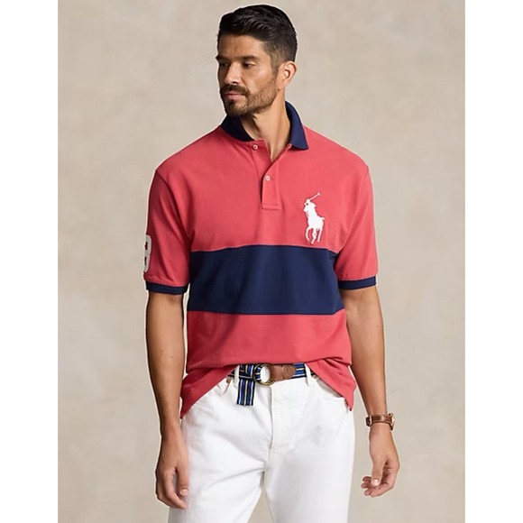 Polo Ralph Lauren Big Pony Mesh Polo Shirt Men 3XB Red Navy
